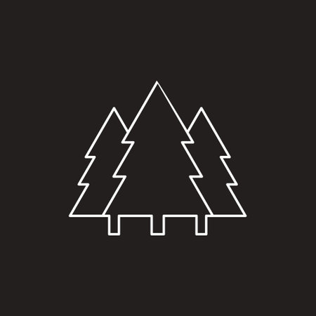 Fir tree forest, spruce trees flat icon isolated on black background. Vector illustration.のイラスト素材