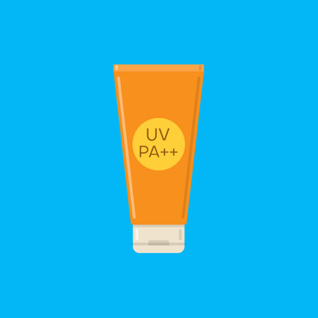 Sunscreen cream in tube symbol. Protection for the skin from solar ultraviolet light. Flat icon....