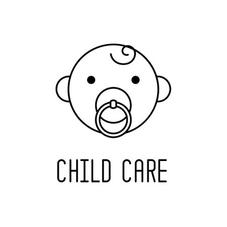 Cute cartoon baby sucking a pacifier line icon, outline vector sign, linear style pictogram isolated on white. Symbol, logo illustration.のイラスト素材