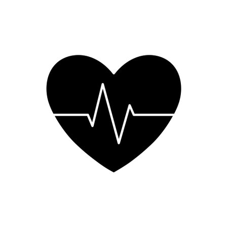 Heartbeat or heart beat pulse flat vector silhouette icon for medical apps and websitesのイラスト素材