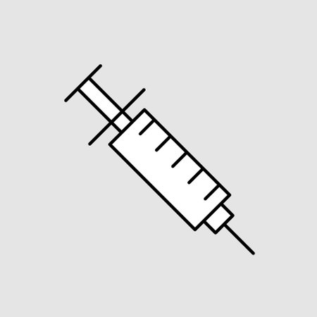 Syringe Injection line icon, Plastic medical syringe needle outline vector sign, linear style pictogram isolated on white. Symbol, logo illustration.のイラスト素材