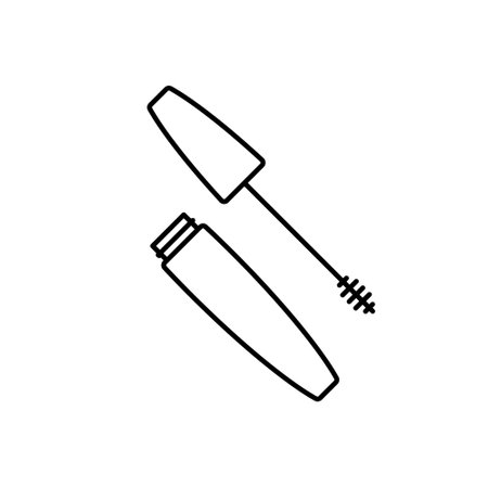 Open tube of mascara icon. Linear logo of makeup. Vector illustration of eyelash brush and container.のイラスト素材