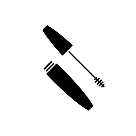 Open tube of mascara icon. Black simple illustration of eyelash brush and container.のイラスト素材
