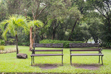 Two Vintage Benches at Suan Luang Rama 9 Public Parkの写真素材