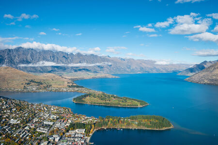 Lake Wakatipu and The Remarkables at Queenstown, South Island, New Zealandの写真素材