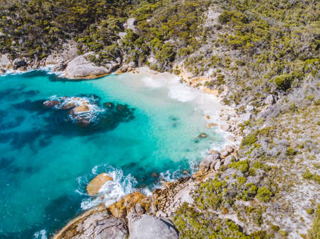 Aerial drone view of a remote beach in Southern Australia. Quiet and relaxing paradise hidden away.のeditorial素材