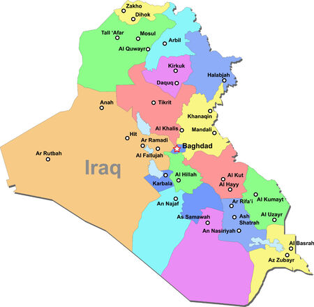 Color Iraq map with regions over whiteのイラスト素材