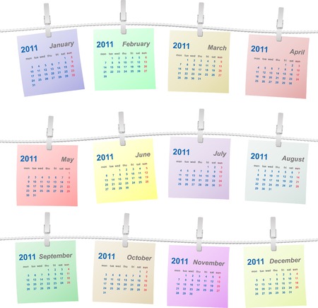 Calendar 2011 colorful on a rope vector illustrationのイラスト素材