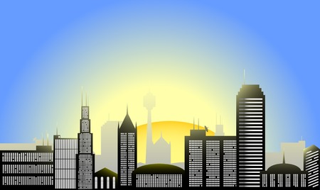 Sunrise city and blue sky vector illustrationのイラスト素材