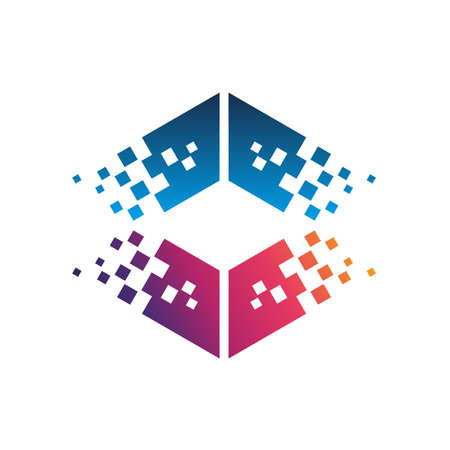 Abstract Hexagonal Data colorfull logo icon template, Data box fast technology logo templateのイラスト素材