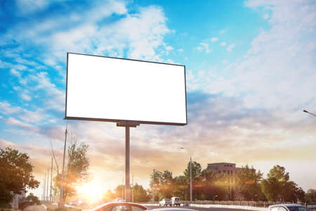Billboard canvas mock up in city background beautiful sunshineの写真素材