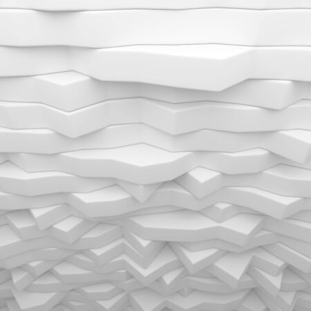White abstract wavy strips backdrop. 3d rendering geometric polygons, as tile wall. Interior roomの写真素材