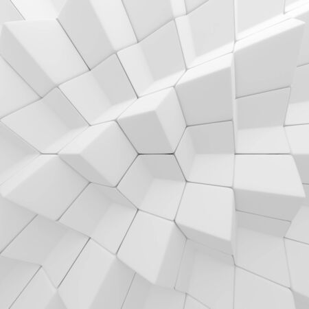 White abstract cubes backdrop. 3d rendering geometric polygons, as tile wall. Interior roomの写真素材