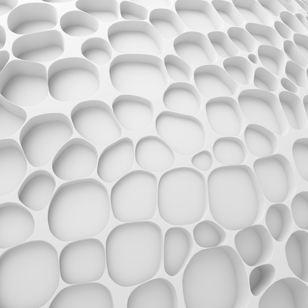 White abstract cells net backdrop. 3d rendering geometric polygons, as tile wall. Interior room