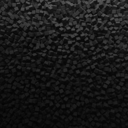 Black abstract heap of cubes backdrop. Contrast 3d rendering geometric polygons, as rough wall....
