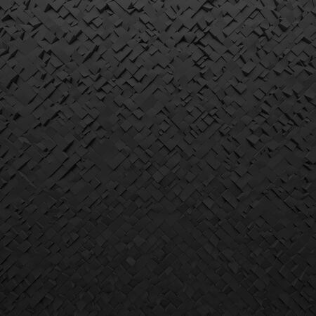 Black abstract squares backdrop. Geometric polygons, as tile wall. Interior roomの写真素材