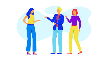 Group of business people at work, office meeting. Professional communication. Boss and employees discussing project on blue background. Team thinking and brainstorming.のイラスト素材