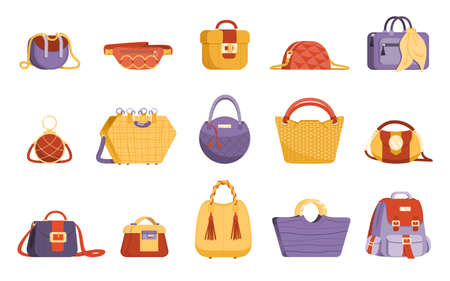 Set of colorful and trendy women bags.のイラスト素材