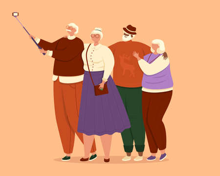 Group of senior people taking selfie photo.のイラスト素材