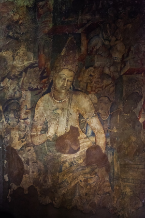 The most famous individual painted image at Ajanta are the over-life-size figure of the protective bodhisattva Padmapani.の写真素材