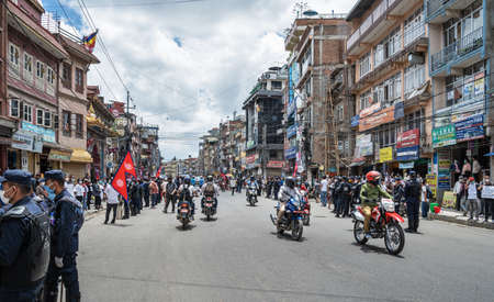 March 30, 2020. Kathmandu, Nepal. Evening. The Stupa Boudha closed on quarantine. One can see the...