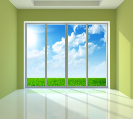 Large window with view to sunny dayの写真素材