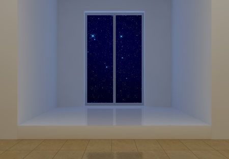 White room at starry nightの写真素材