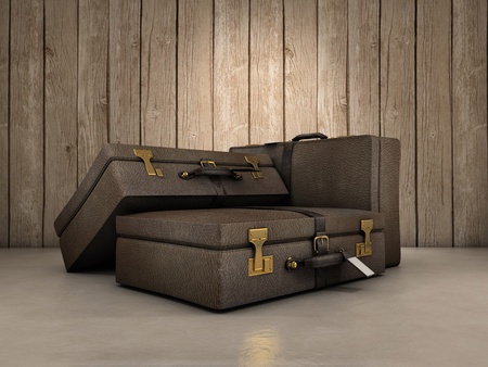 Three leather bags composition over glossy surfaceの写真素材