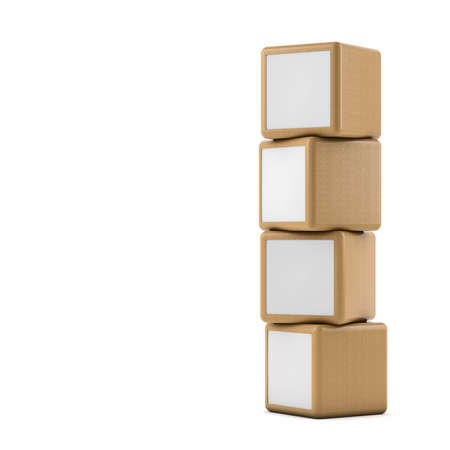 Advertising boxes pile on white backgroundの写真素材