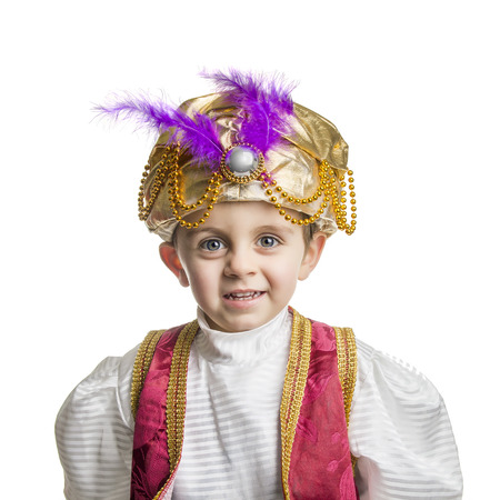 Child in sultan costume on whiteの写真素材