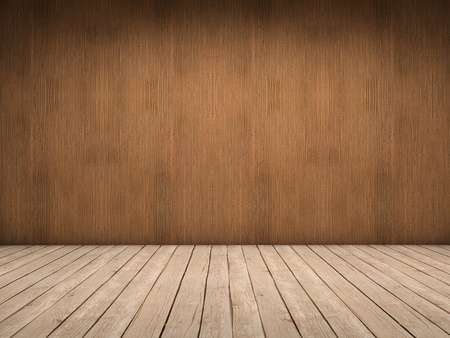 Room with wood wall and wood floor with beautiful lightの写真素材