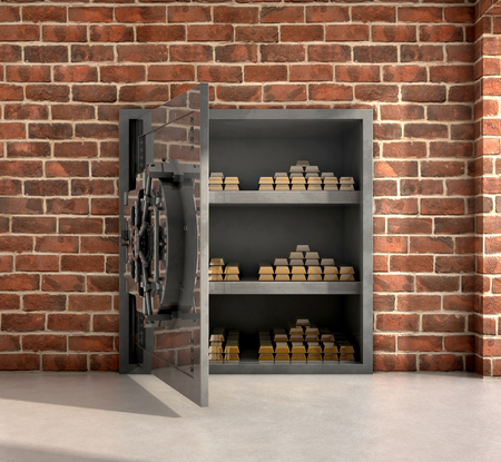 Opened vault with gold bars inside 3d illustrationの写真素材