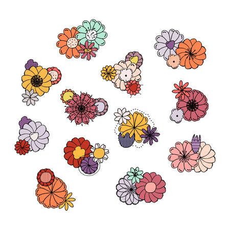 Vector illustration of summer flowers. Botanical doodleのイラスト素材