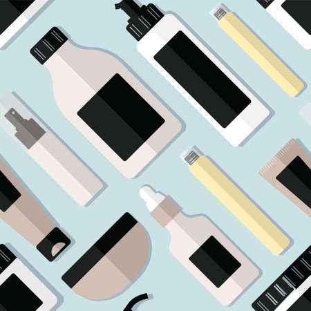 Diagonal pattern with hair care products on a blue background in a flat styleのイラスト素材