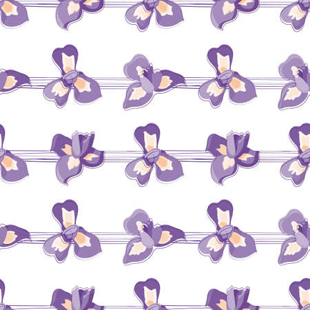 Seamless vector pattern with purple irises and stripes. Beautiful pattern for your design, greeting cards, wedding announcements, paperのイラスト素材