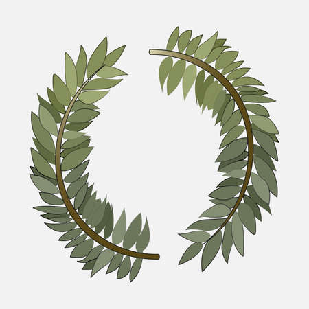 Vector isolated illustration of a wreath of twigs with green leaves.のイラスト素材