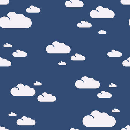 Seamless vector simple cloud pattern in a chaotic order on a dark blue background. Vector illustrationのイラスト素材