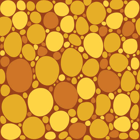 Seamless pattern with yellow and gold curved circles on a brown background. Vector illustrationのイラスト素材