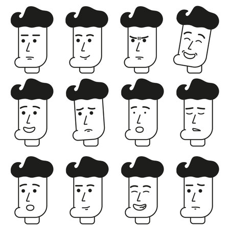 Collection of emotions of a young male brunette in the side. Vector emoji character. Illustration flat style. Vector illustrationのイラスト素材