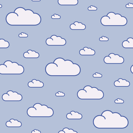 Seamless cloud pattern with strokes on a light blue background. Simple pattern. Vector illustrationのイラスト素材