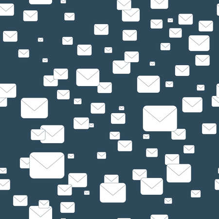 Seamless pattern with postal envelopes in a chaotic order on a dark background. Email symbol. Vector...