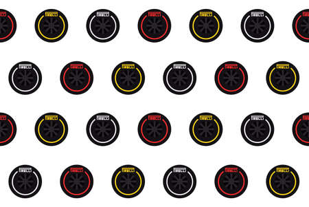 Seamless Pirelli tires pattern . Soft, Medium and Hard wheels. Vector illustrationのイラスト素材