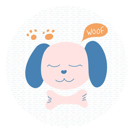 Drawing from the hand of the face of a satisfied dog with a bone. Doodle style. Childrens illustration. Vector illustrationのイラスト素材