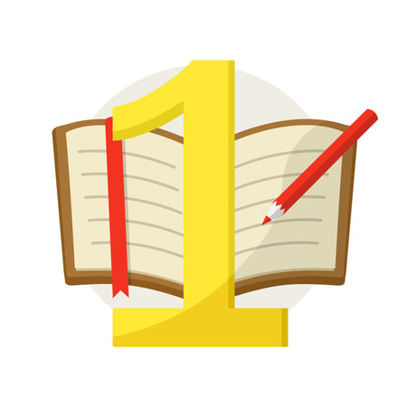 The illustration of education is a golden unit, an open book and a pencil. Winner of the competition. Vector illustrationのイラスト素材