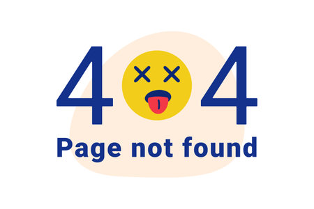 404 page of the site with the text Page not found. A stunned emoji sticking out a tongue. Vector...