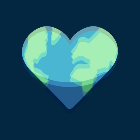 Earth glitch illustration in the shape of a heart on a dark background. The blue planet doubles in space. Earth Day. High quality photoの写真素材