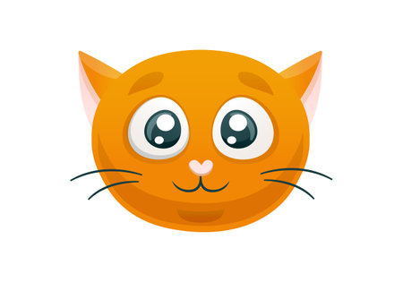 Muzzle of the Orange Cat. Cartoon red Kitten Head. Pet from the cat family smiles. Domestic animal. Children illustration. Isolated. Vector illustrationのイラスト素材