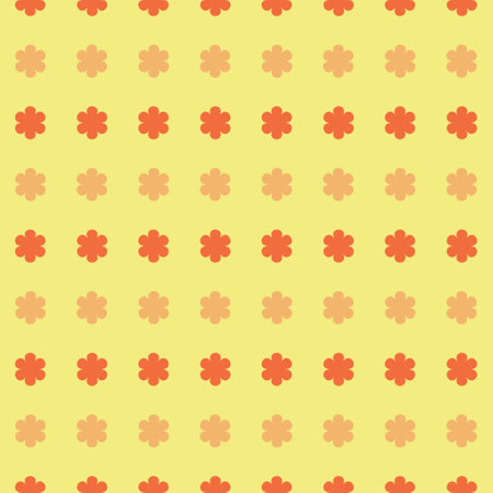Pattern with flowers on a yellow background. Orange petals of flower heads. Symmetric seamless print. Summer field. Geometric simple symbol. Vector illustration.のイラスト素材