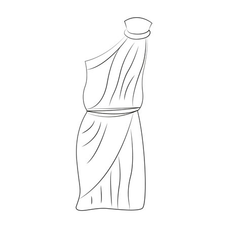 Sketch toga. Ancient Greek Roman clothes. Contour national costume. Outfit with pleats. Historical Dress. isolated object. Drawn. Vector illustration.のイラスト素材