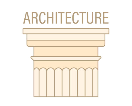 Architectural top of a column. The capital of the marble structure. Monument. The word architect. Building decoration. Art. Isolated item. Vector illustration.のイラスト素材